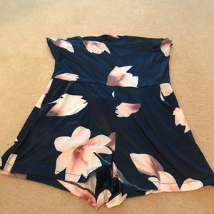 Blue and Pink Flowered Romper (Medium)